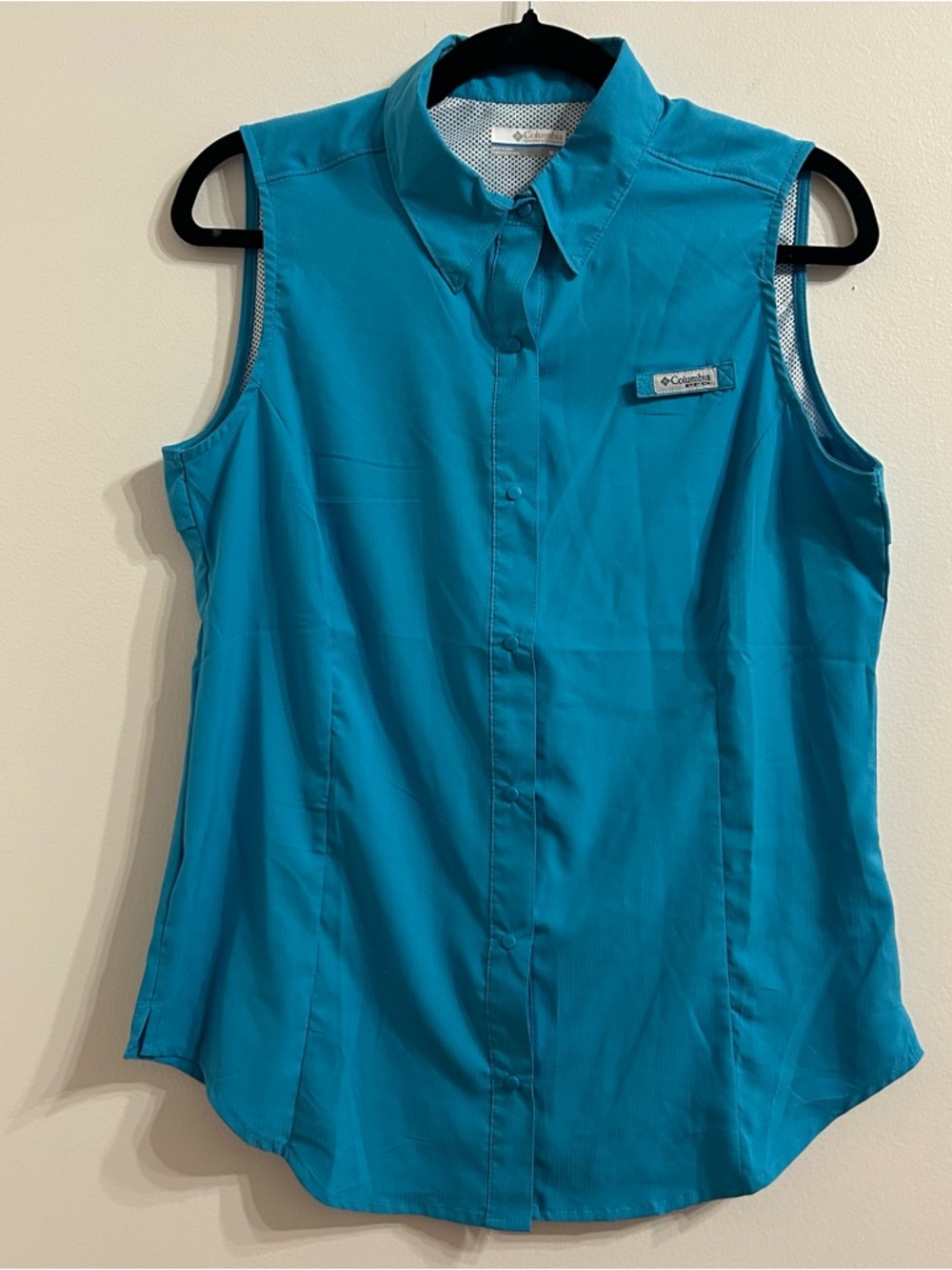 Columbia Women’s Medium Teal Sleeveless Button Down Lightweight Fishing Top